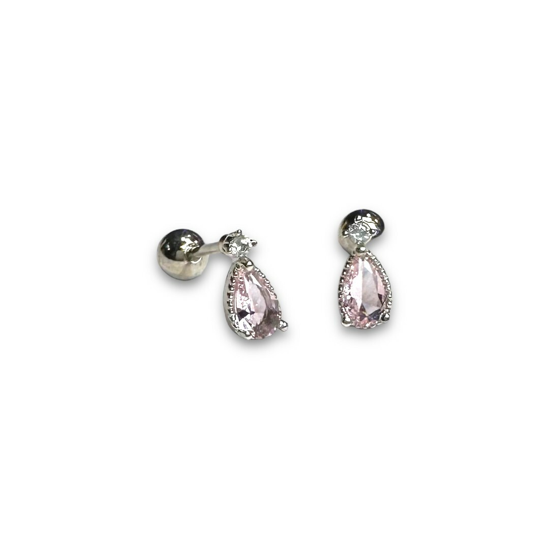 銅檯鋼針耳環-小鋯下粉水滴鋯 2色(單支價)