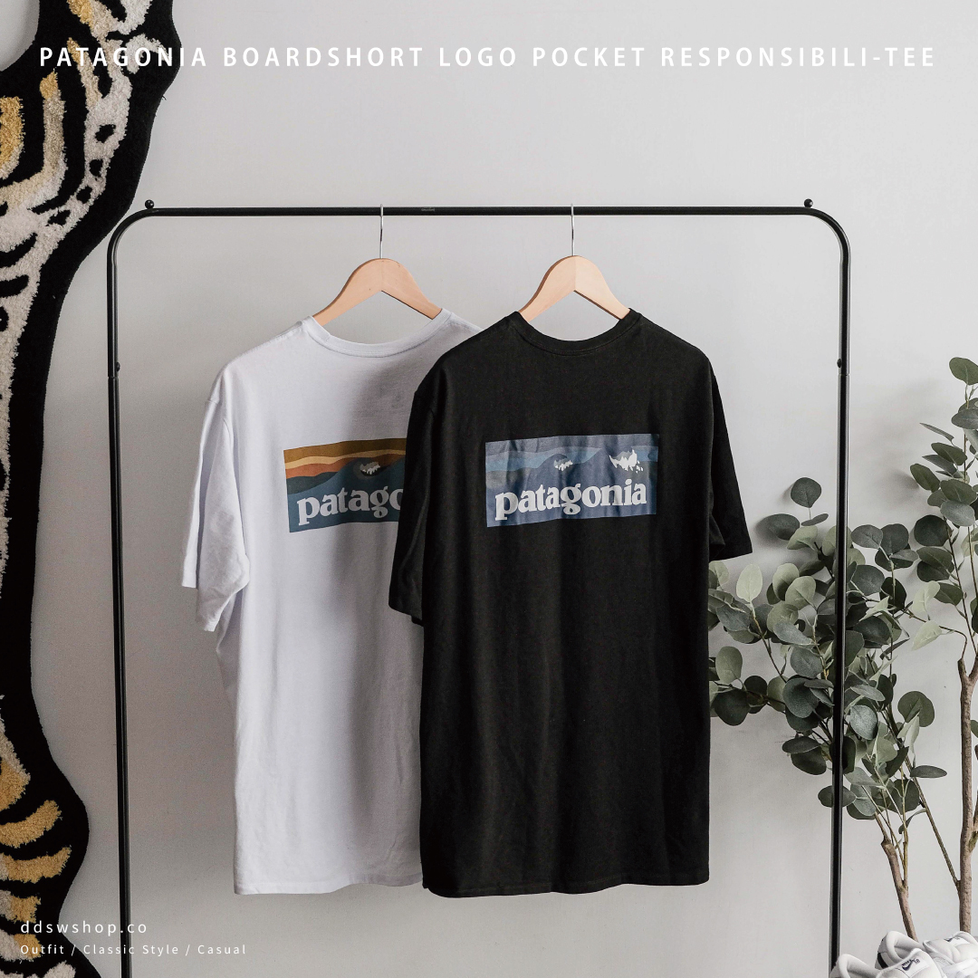 "代購" Patagonia 短袖 海浪背圖口袋踢 小Logo 黑色 白色