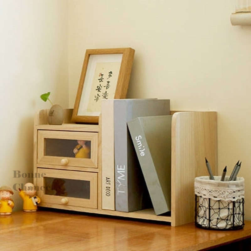 日系雙層實木書架收納櫃