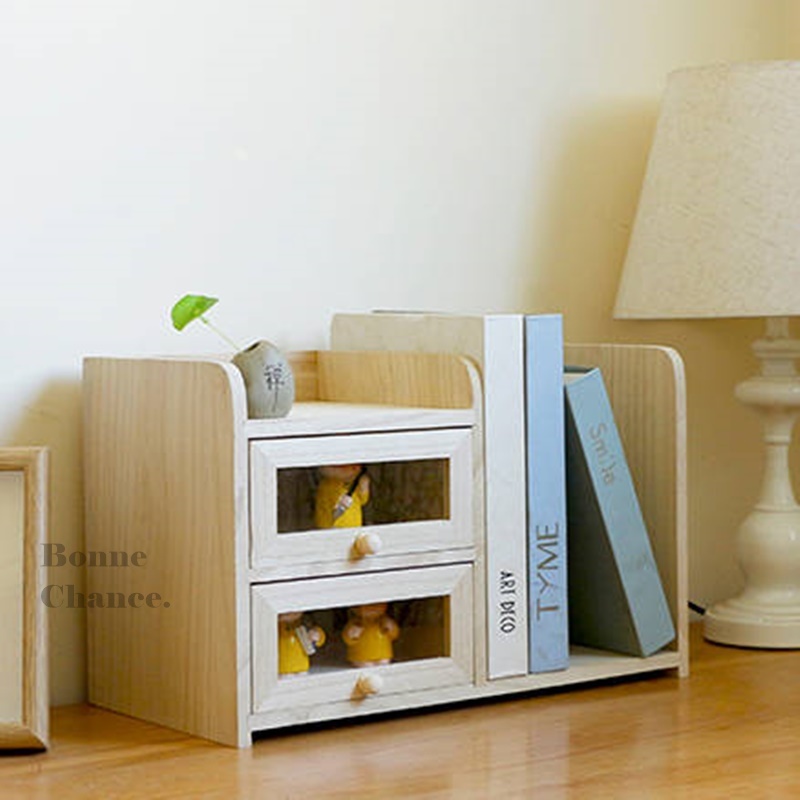 日系雙層實木書架收納櫃