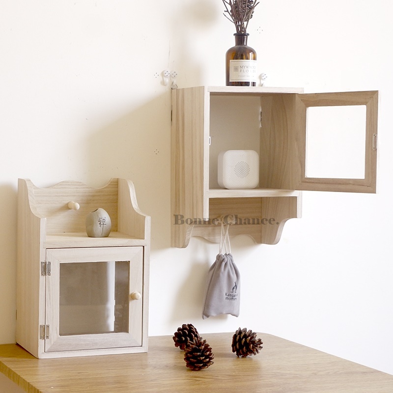 日系木頭單門造型壁掛收納架