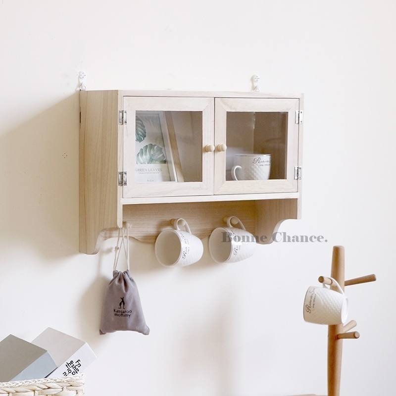 日系木頭雙門造型壁掛收納架