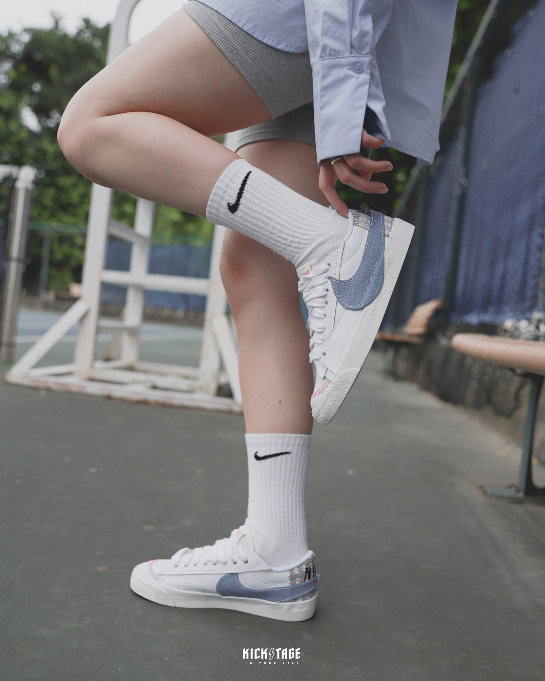 女鞋 NIKE W BLAZER LOW JUMBO 粉藍牛仔 小香風 混色編織 丹寧大勾 復古 板鞋【FJ7741-141】25SALE