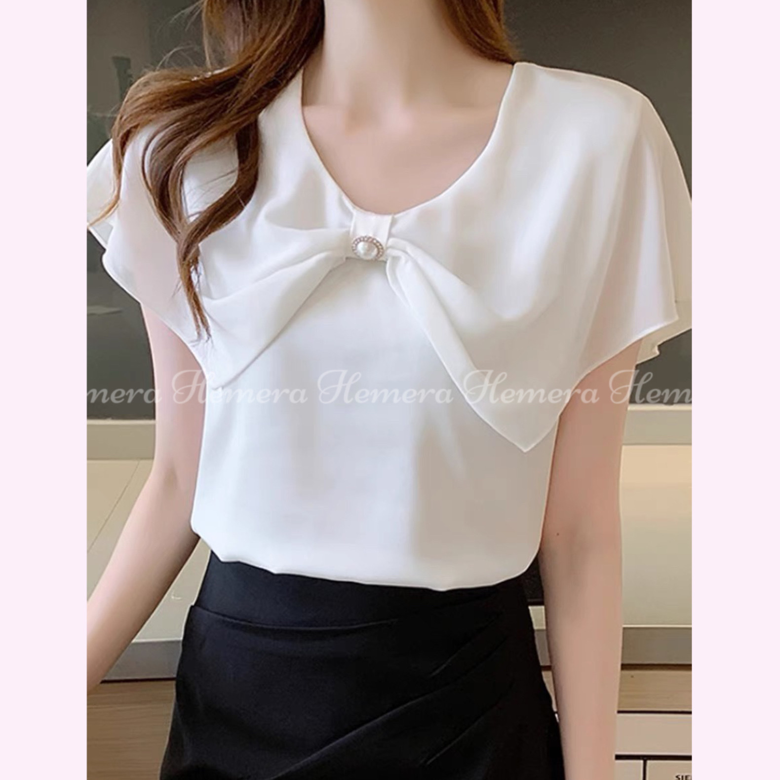 IN STOCK: TP23W0432 肉肉手臂恩物：大蝴蝶結雪紡上身