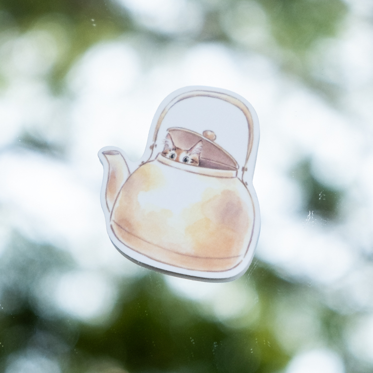 補補貓‧大衛煮愛｜絕版｜防水貼紙M｜茶壺躲貓貓