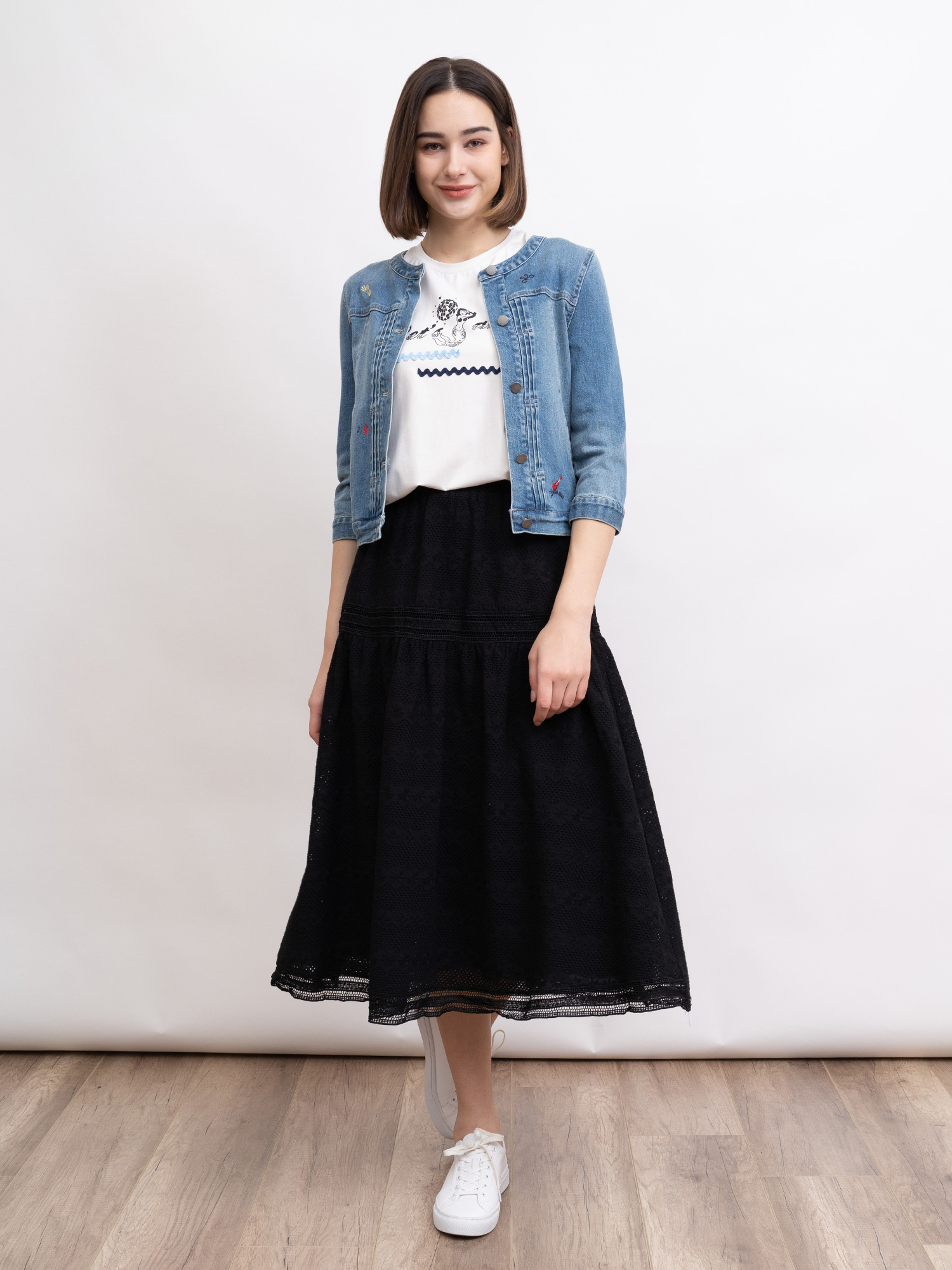 mi-tu 蕾絲中長款半身裙