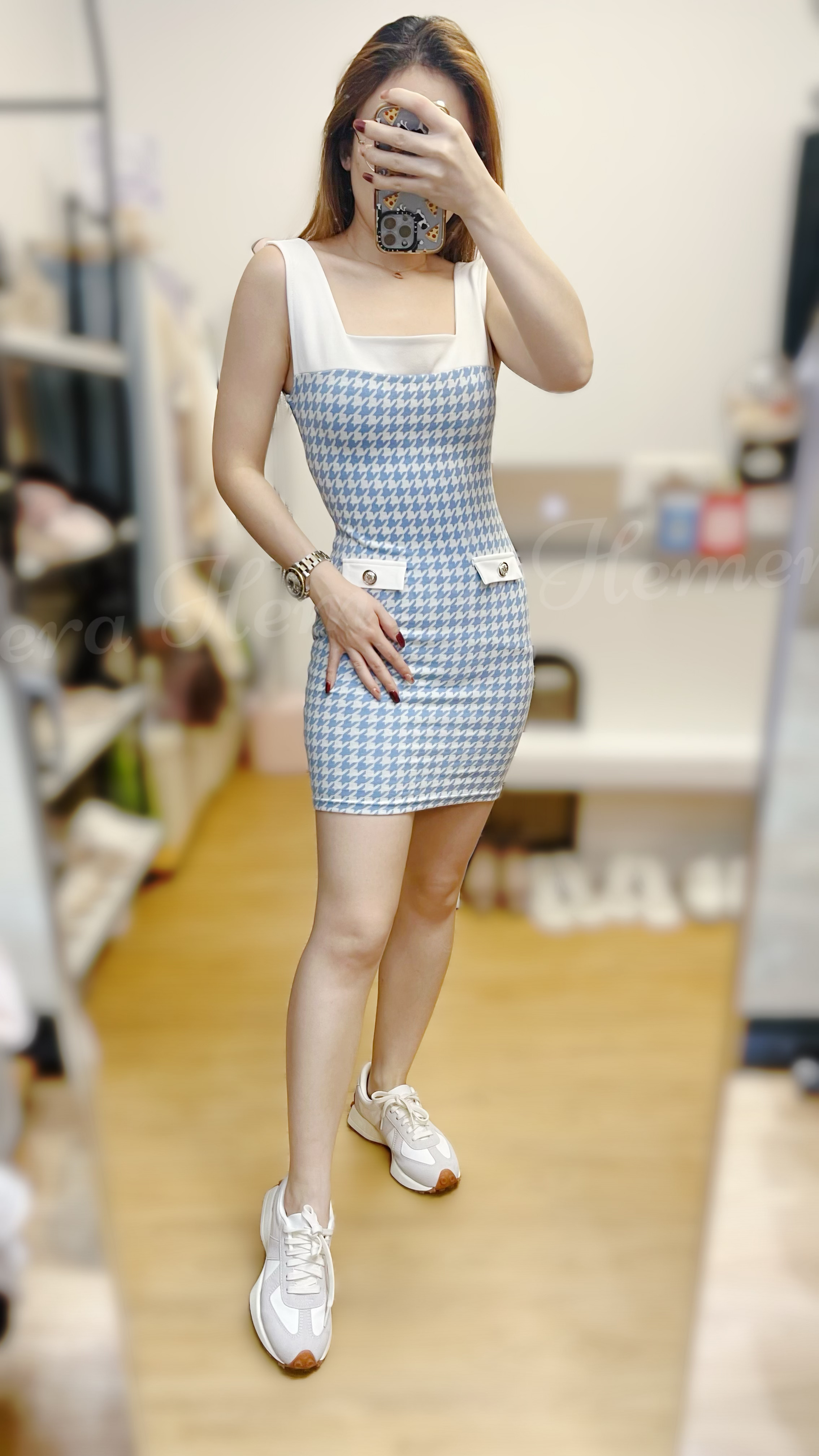 DR23W0438 千鳥格性感棉質連身裙