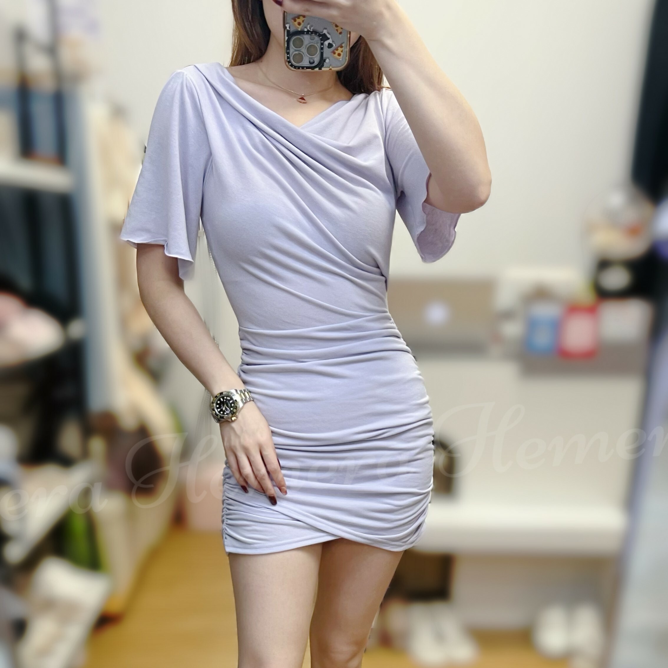 DR23W0439 摺摺顯瘢棉質連身裙