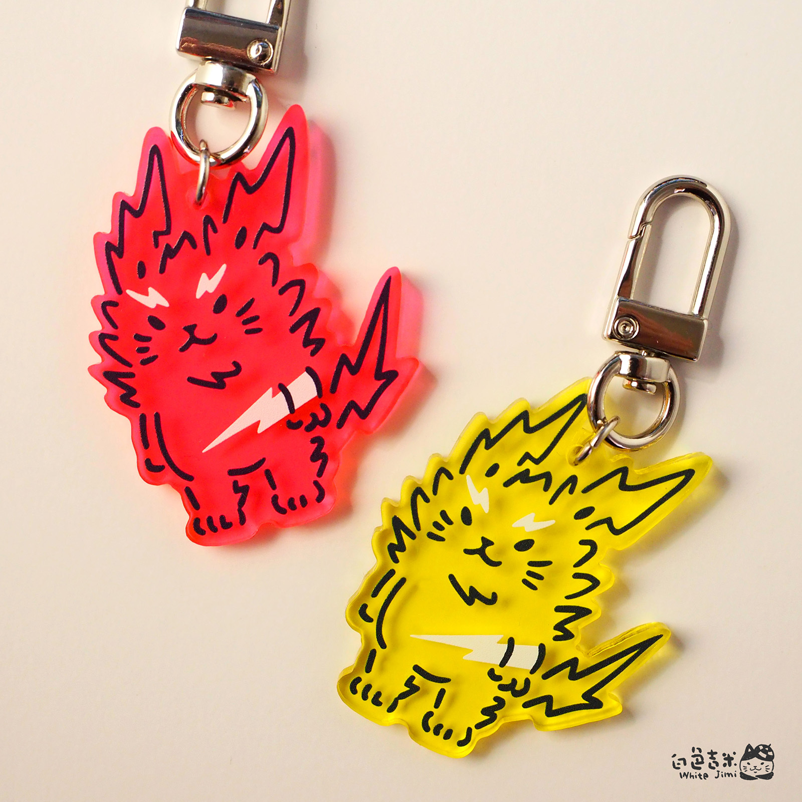 White Jimi - Lightning Cat Key Ring