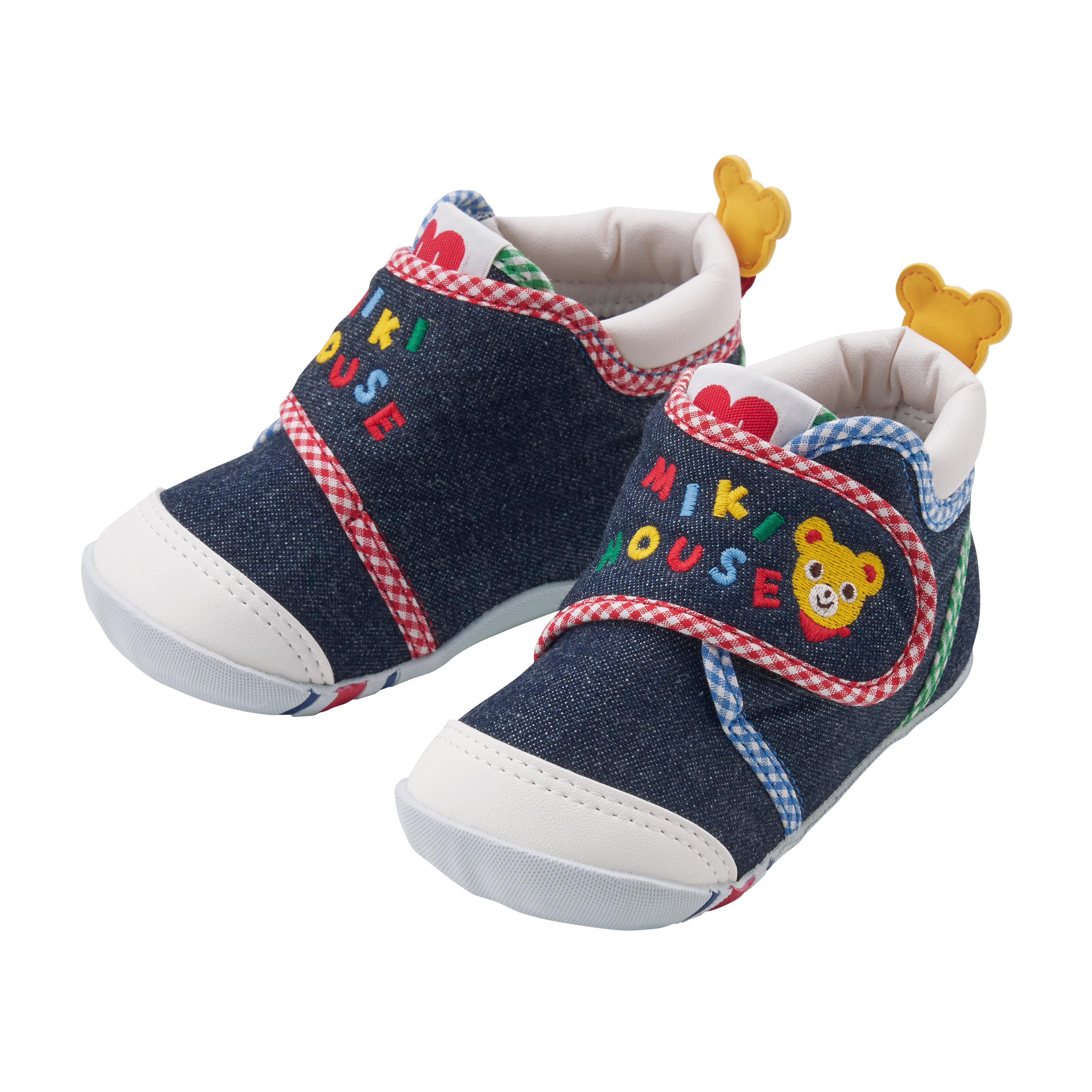 小熊刺綉牛仔第一雙嬰兒鞋