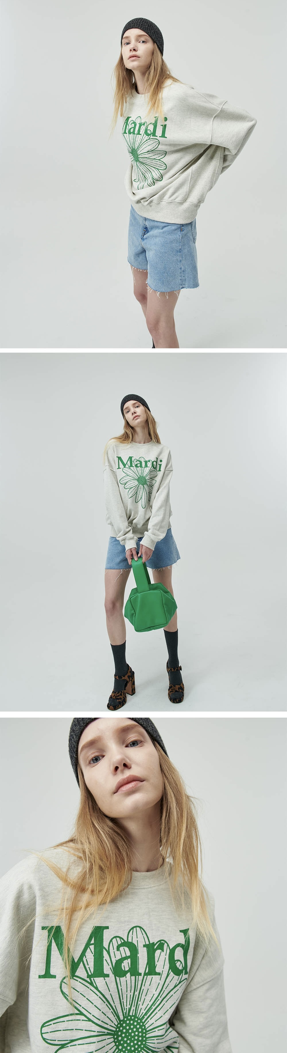 Mardi Mercredi Flowermardi Sweatshirt Oatmeal Green