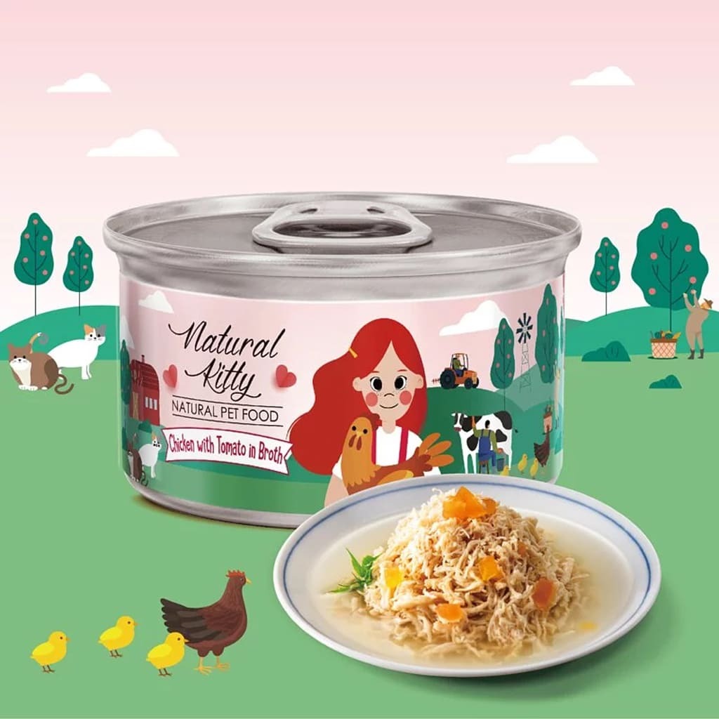 Natural Kitty 天然無膠肉湯罐｜雞肉+番茄雞湯 80g (貓狗適用)