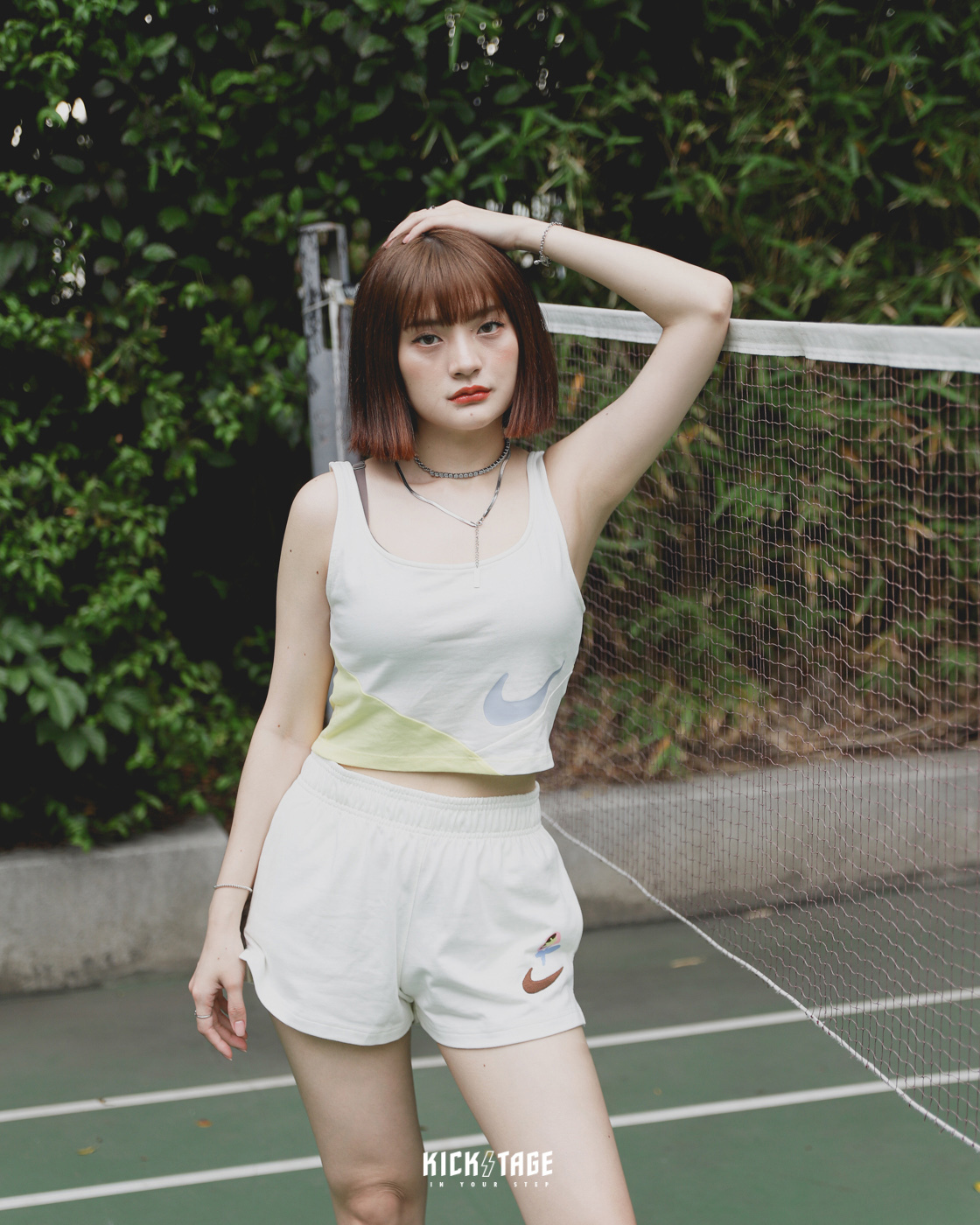 **特價商品售出不退換**女款 NIKE W NSW CROP TOP 米黃藍 小香風 大勾 小標 拚色 方領短版背心【FJ7712-133】NKCH