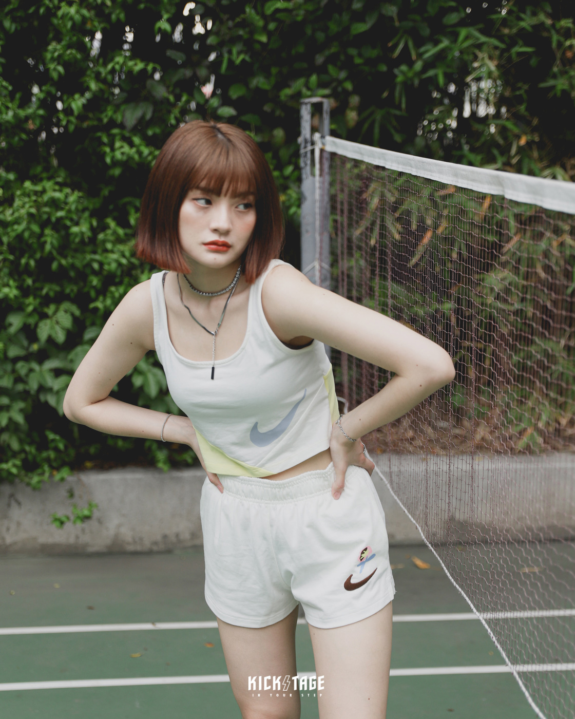 **特價商品售出不退換**女款 NIKE W NSW CROP TOP 米黃藍 小香風 大勾 小標 拚色 方領短版背心【FJ7712-133】NKCH