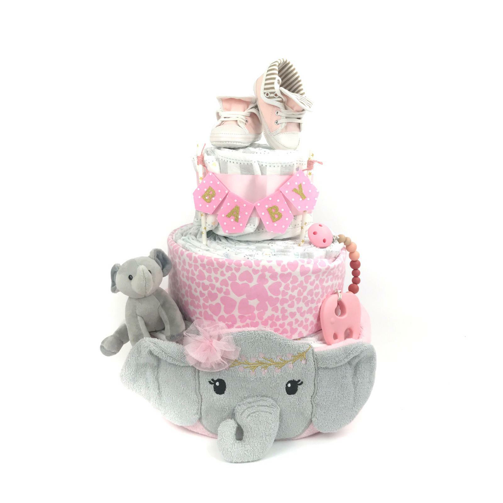 3層女孩大象尿片蛋糕