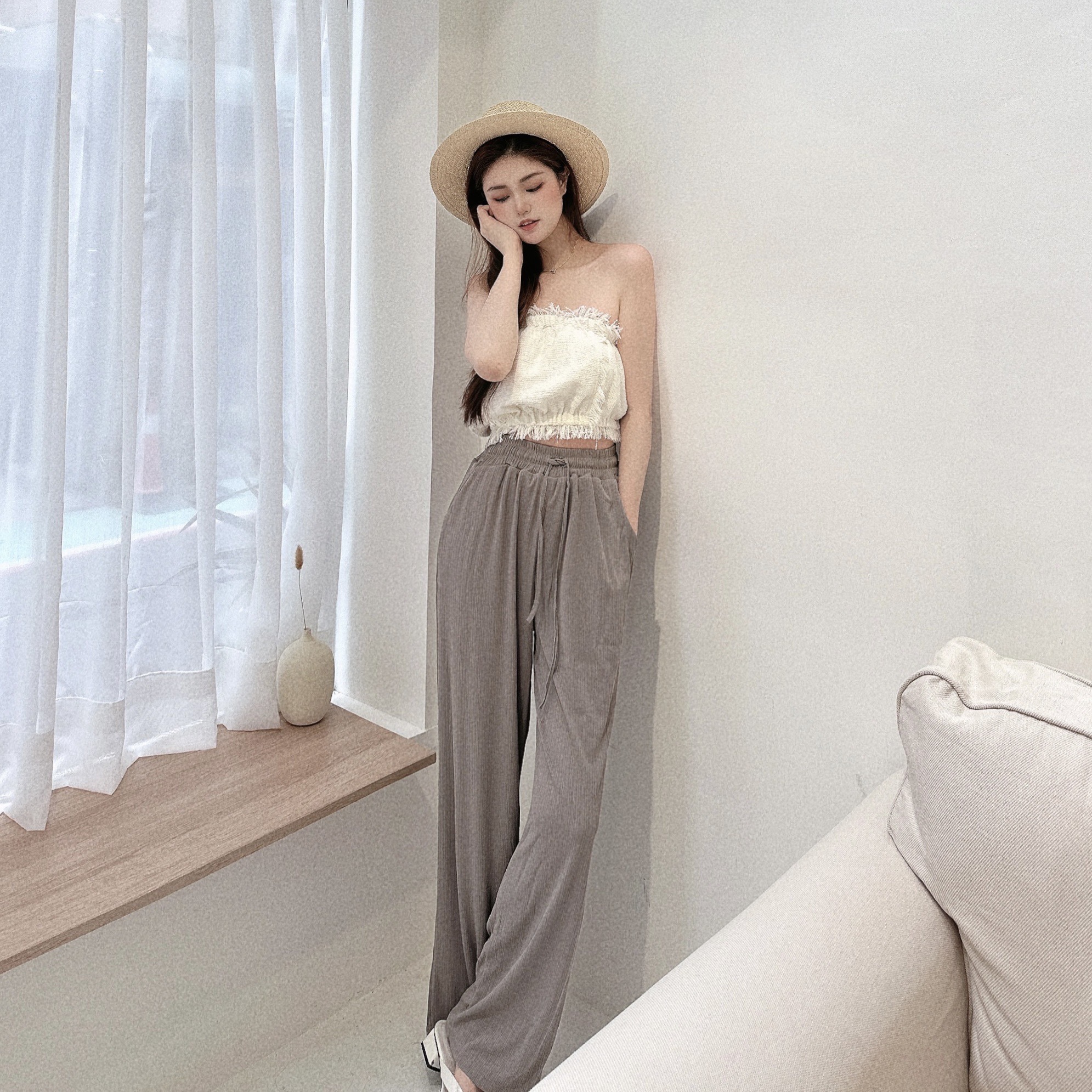 歐膩涼感冰絲面膜寬褲/四色