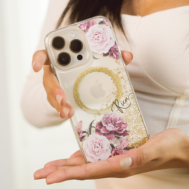 玫粉玫瑰 香檳金貝拉殼 (MagSafe) - (訂製名字) iPhone客製化手機殼