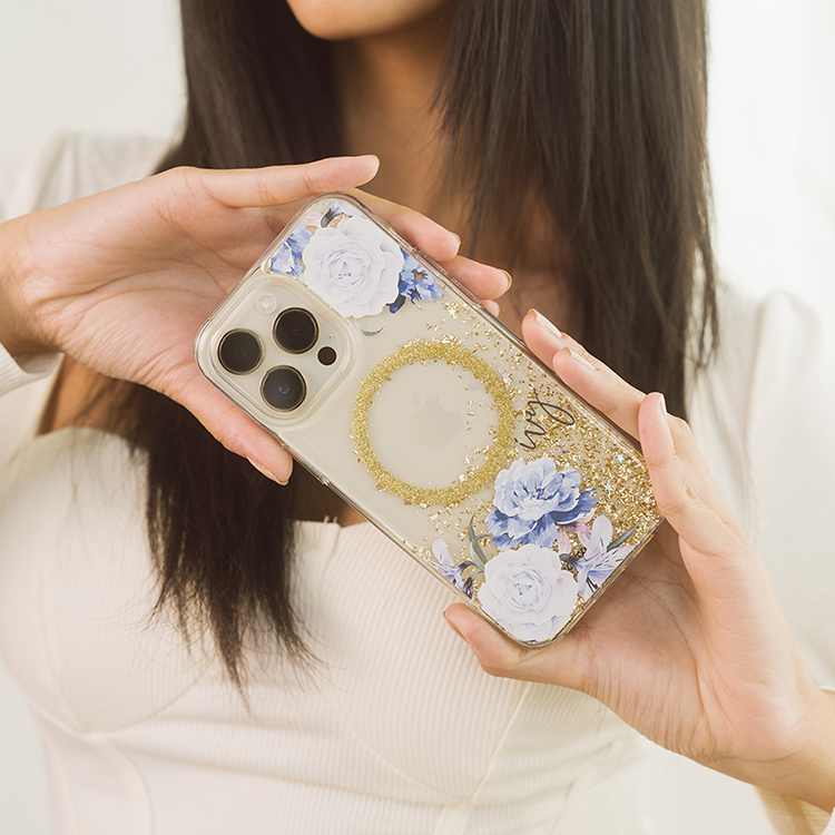 藍紫玫瑰 香檳金貝拉殼 (MagSafe) - (訂製名字) iPhone客製化手機殼