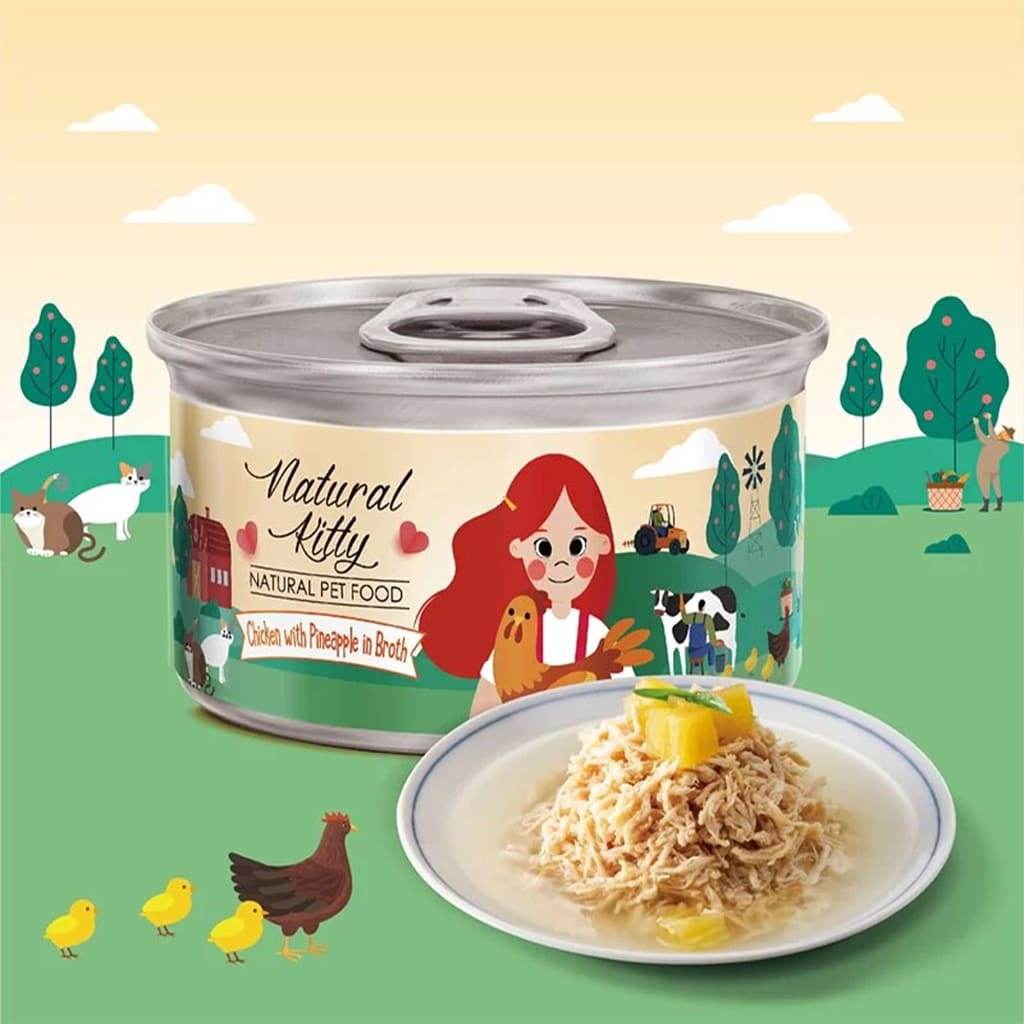 Natural Kitty 天然無膠肉湯罐｜雞肉+菠蘿雞湯 80g (貓狗適用)