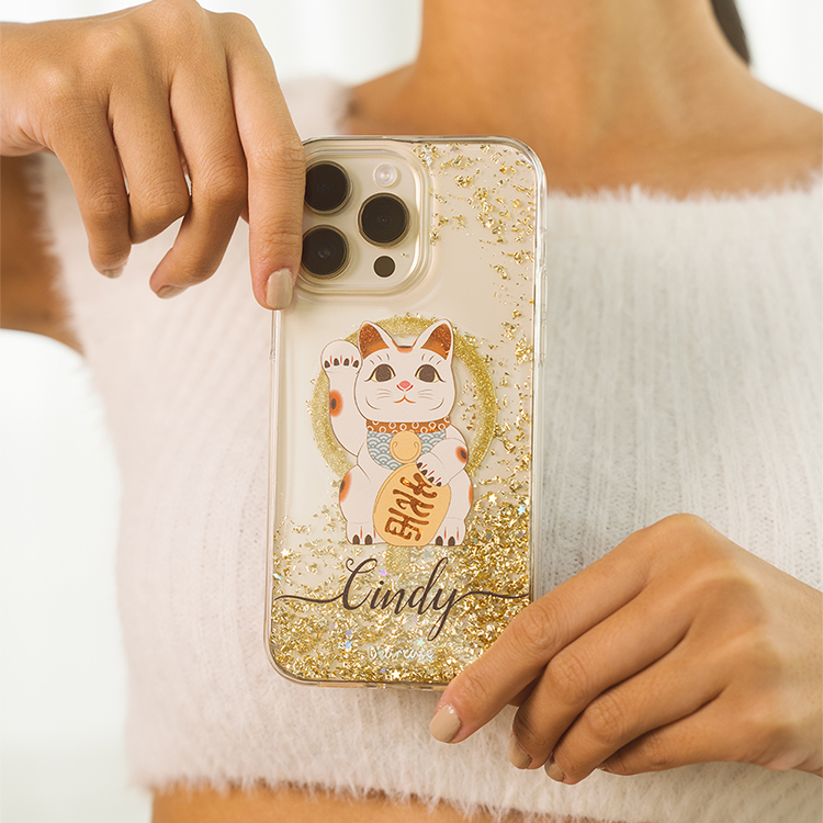 招財喵喵 香檳金貝拉殼 (MagSafe) - (訂製名字) iPhone客製化手機殼