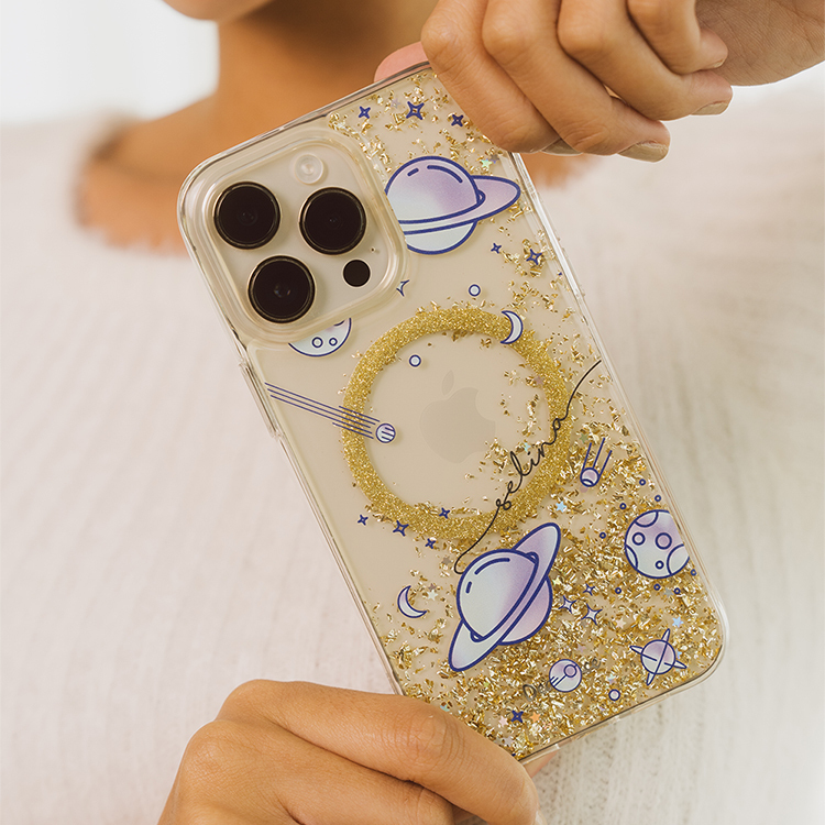 紫色星球 香檳金貝拉殼 (MagSafe) - (訂製名字) iPhone客製化手機殼