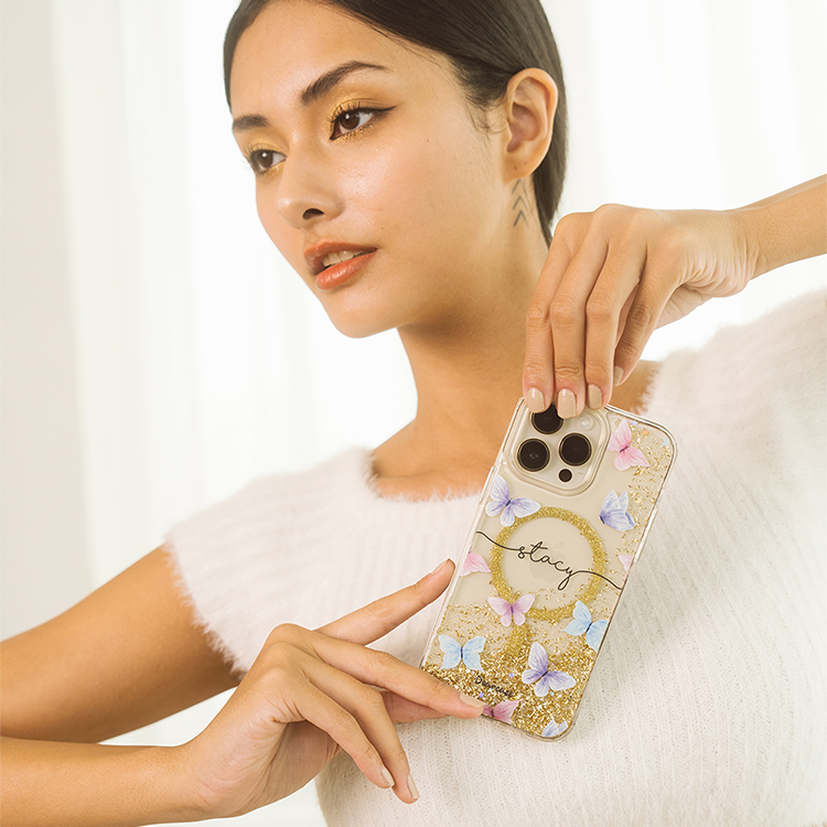 繽紛蝴蝶 香檳金貝拉殼 (MagSafe) - (訂製名字) iPhone客製化手機殼