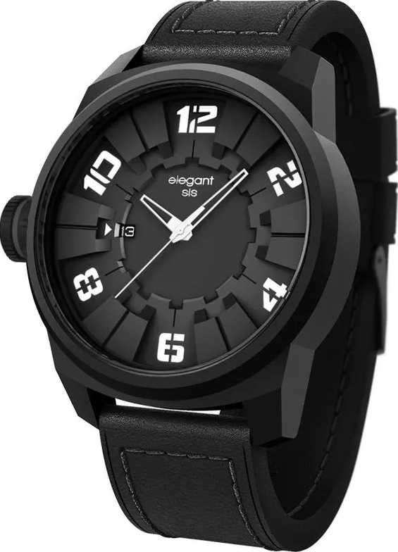 萬年鐘錶 - elegantsis 愛樂時 軍事風格大錶徑皮革男錶  ELJT48-2B07LC  黑色面盤搭配深咖啡色皮革錶帶 錶徑48MM