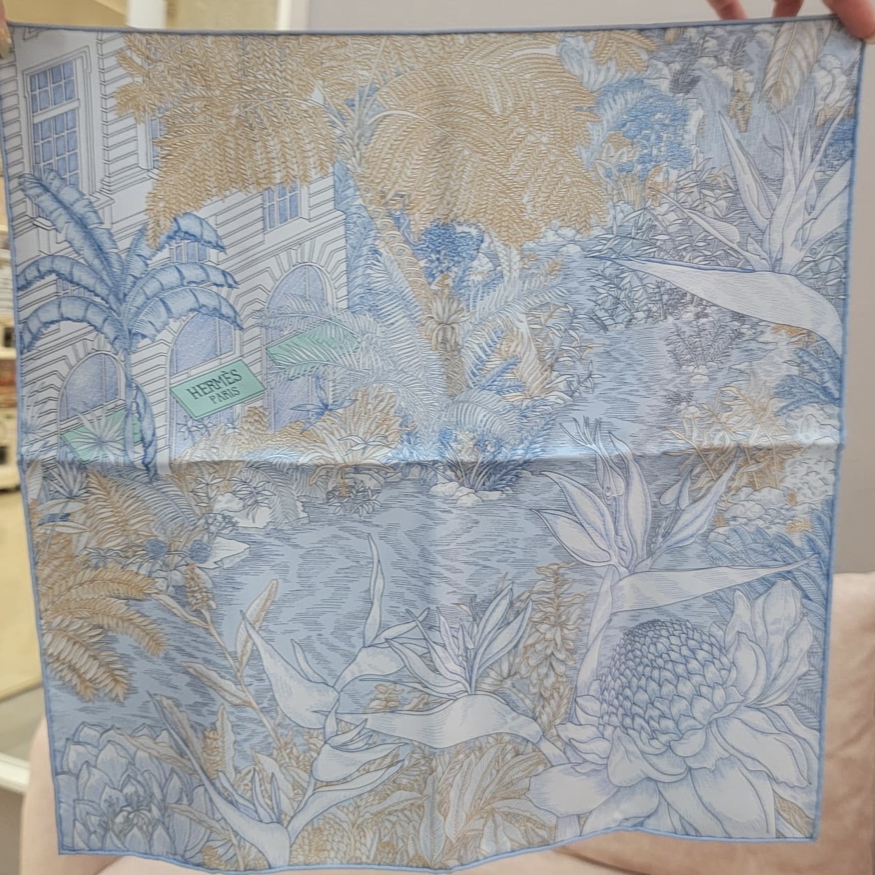 HERMES Faubourg Tropical scarf 45 LIGHT BLEU