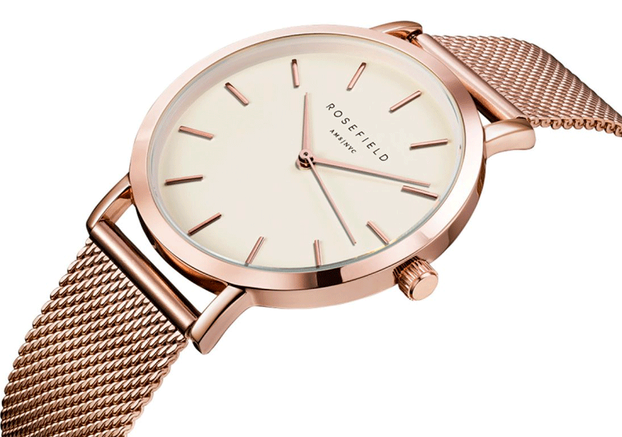 萬年鐘錶 -  【ROSEFIELD】  阿姆斯特丹設計師品牌 THE MERCER系列  玫瑰金質感米蘭錶帶女錶 MWR-M42 錶徑38MM