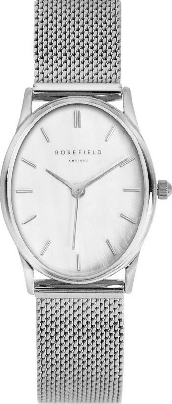 萬年鐘錶 -  【ROSEFIELD】  阿姆斯特丹設計師品牌 THE OVAL 系列 橢圓鵝蛋形銀殼珍珠面盤米蘭錶帶女錶  OWSMS-OV11 錶徑24MM