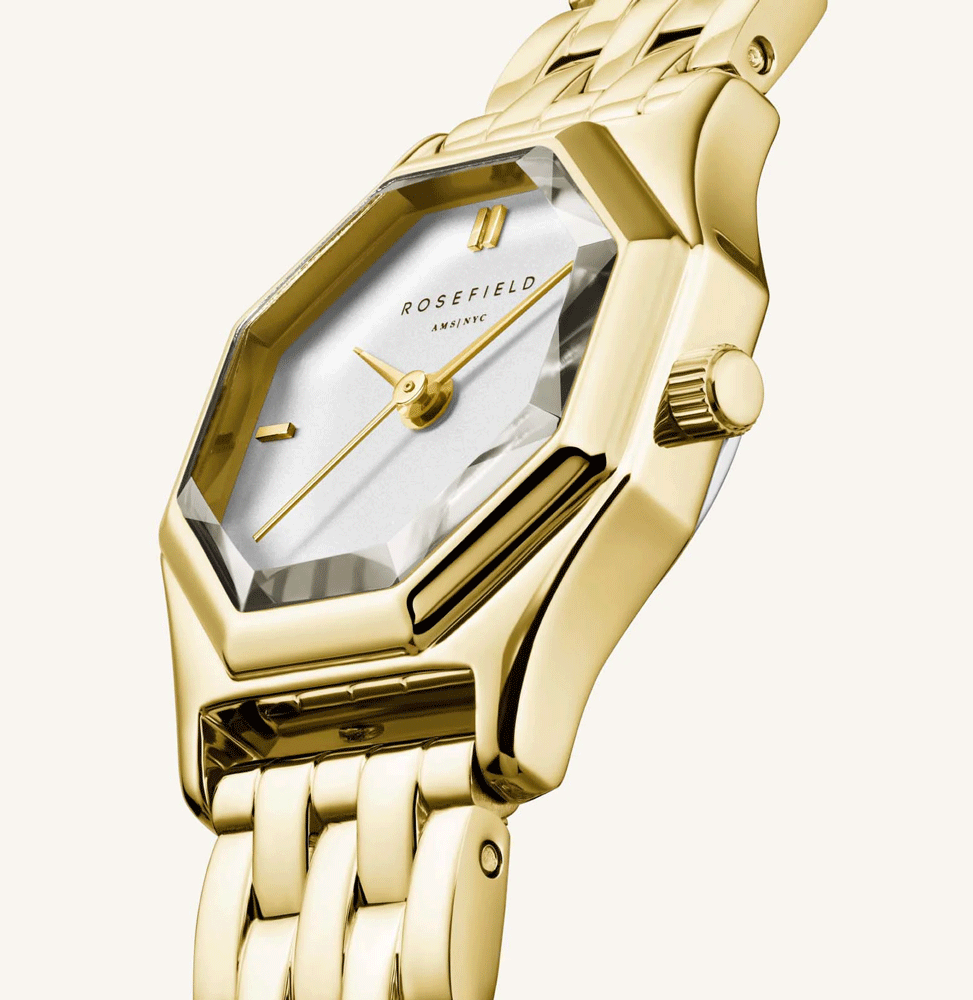 萬年鐘錶 -  【ROSEFIELD】  阿姆斯特丹設計師品牌 The Gemme 系列 復古八角切割不鏽鋼錶帶女錶 GWGSG-G02 錶徑21.5*27.5MM