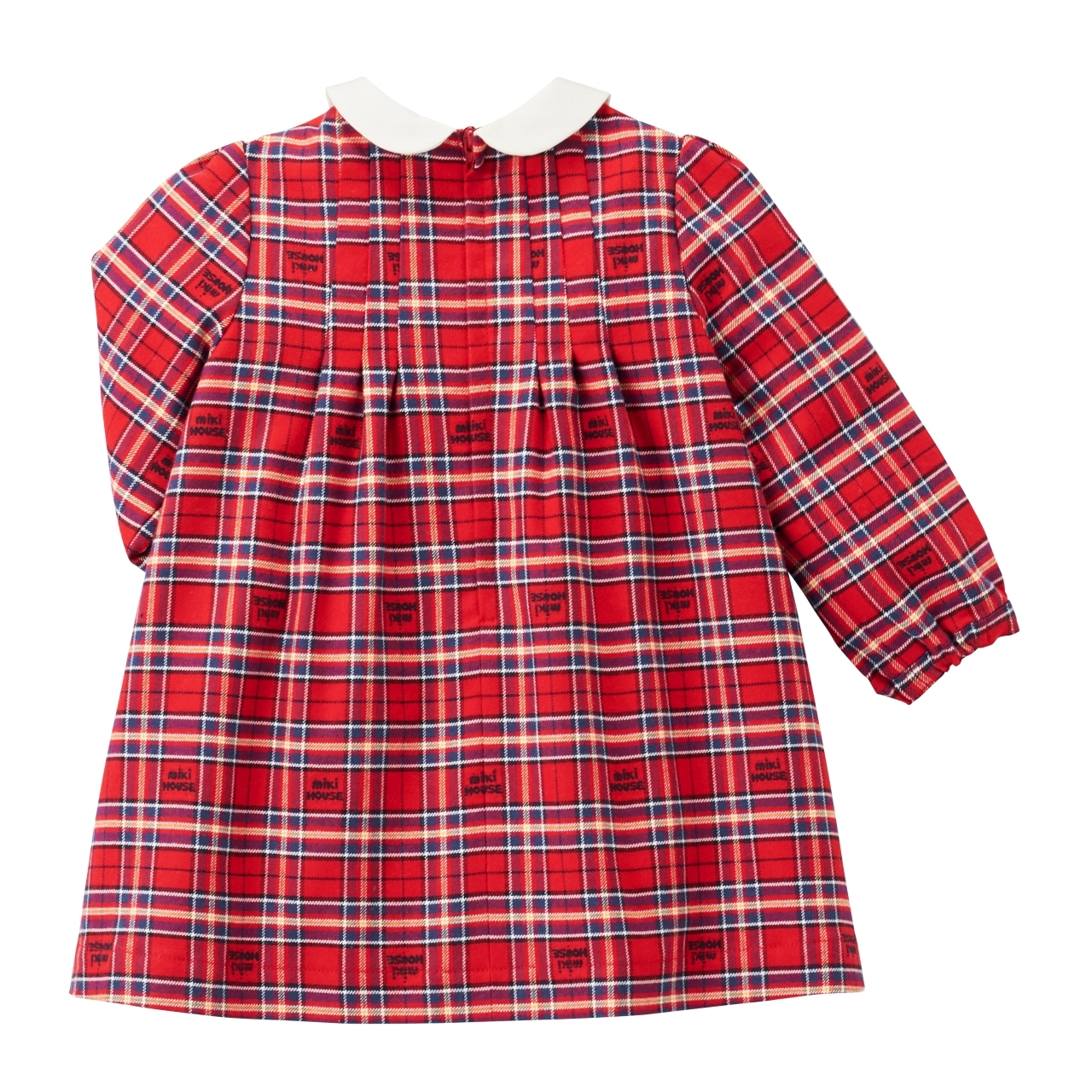 格子長袖連衣裙