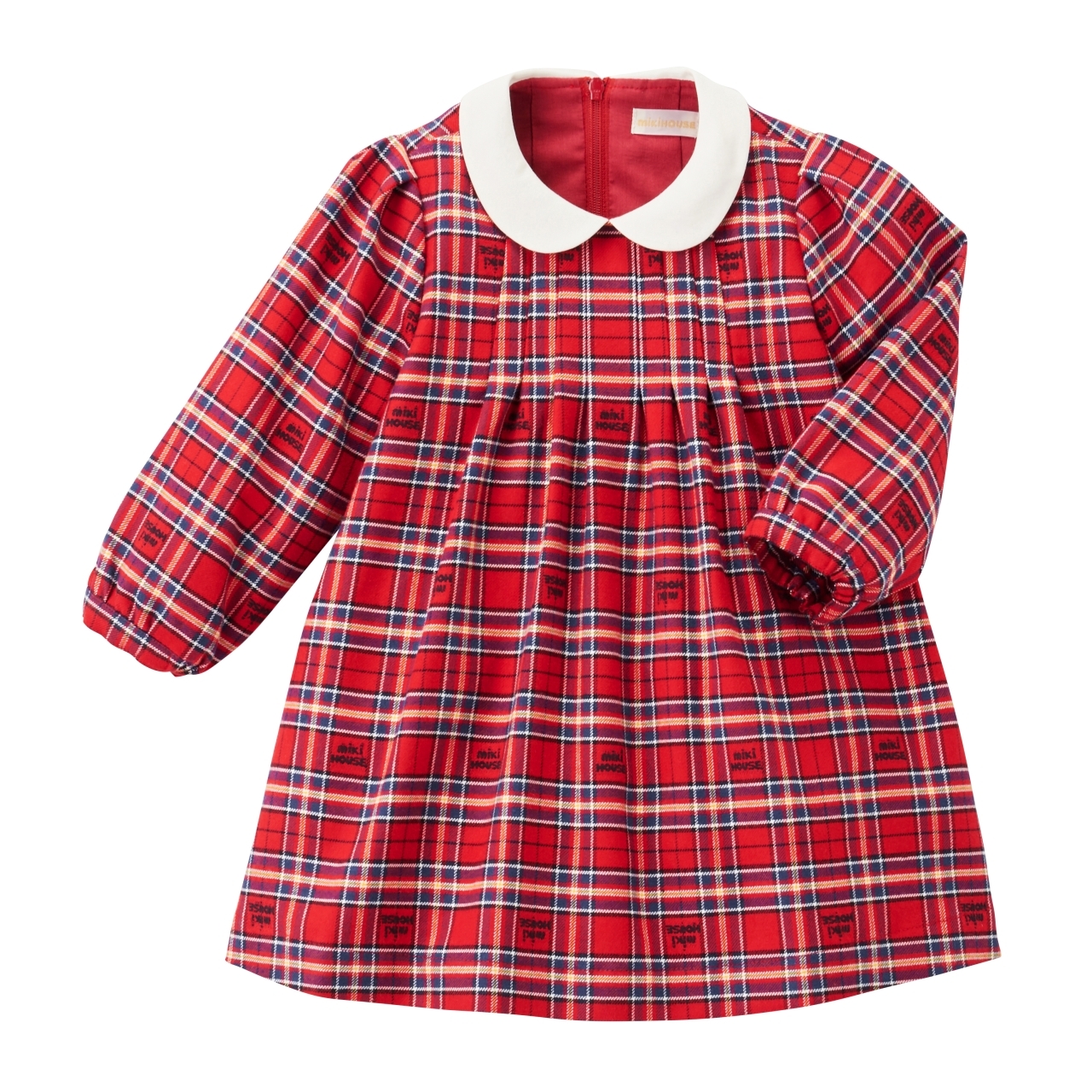 格子長袖連衣裙