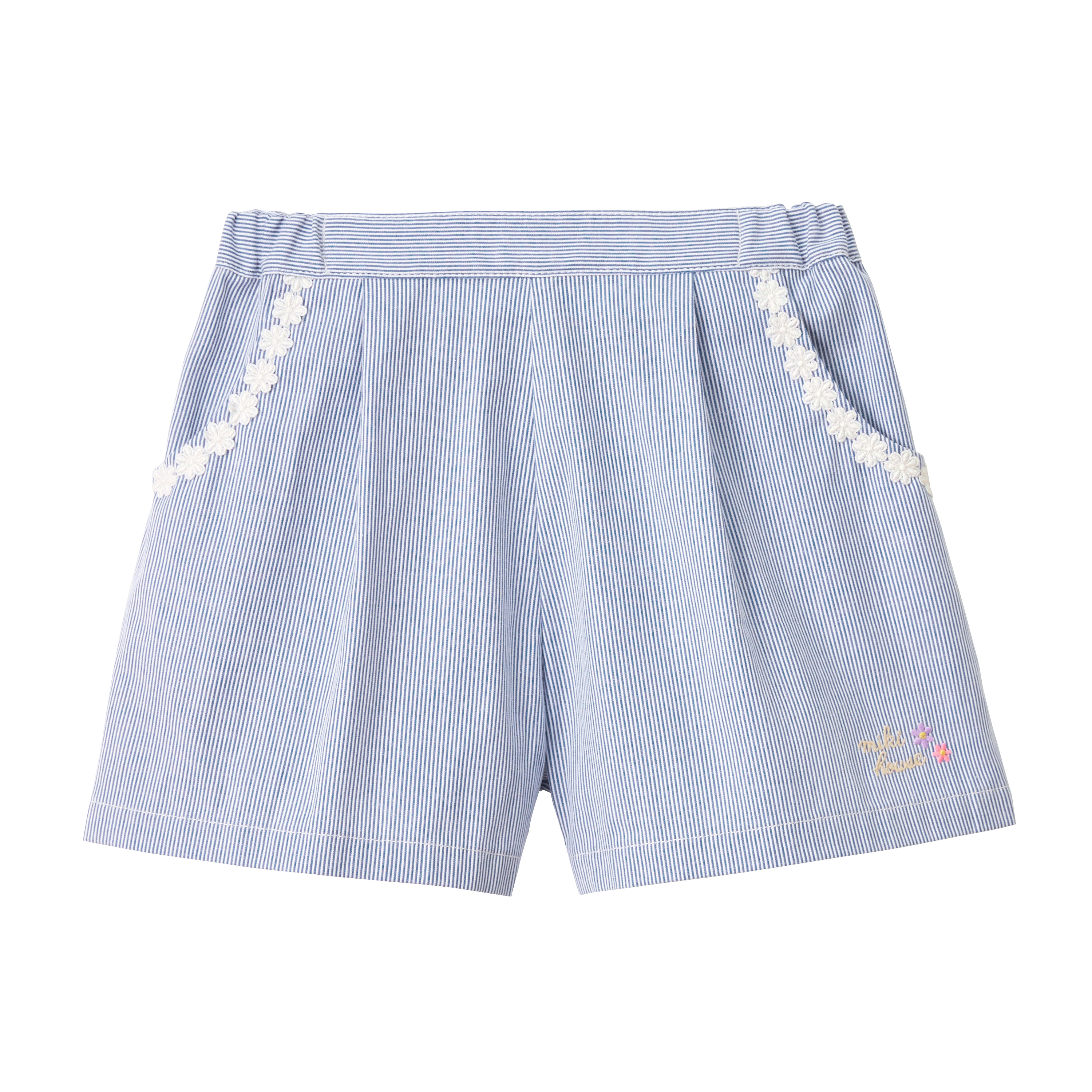 條紋花朵刺綉短褲