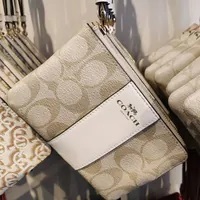 [S] COACH 58035 SIGNATURE PVC LEATHER CRN ZIP,LIGHT KHAKI/CHALK, 889532682973 (SCO371)