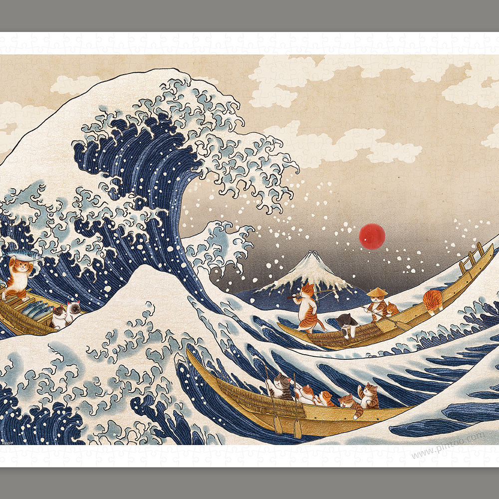 貓圖 H3181 - 平面1000片- Nyangsongi - 貓咪川沖浪裏