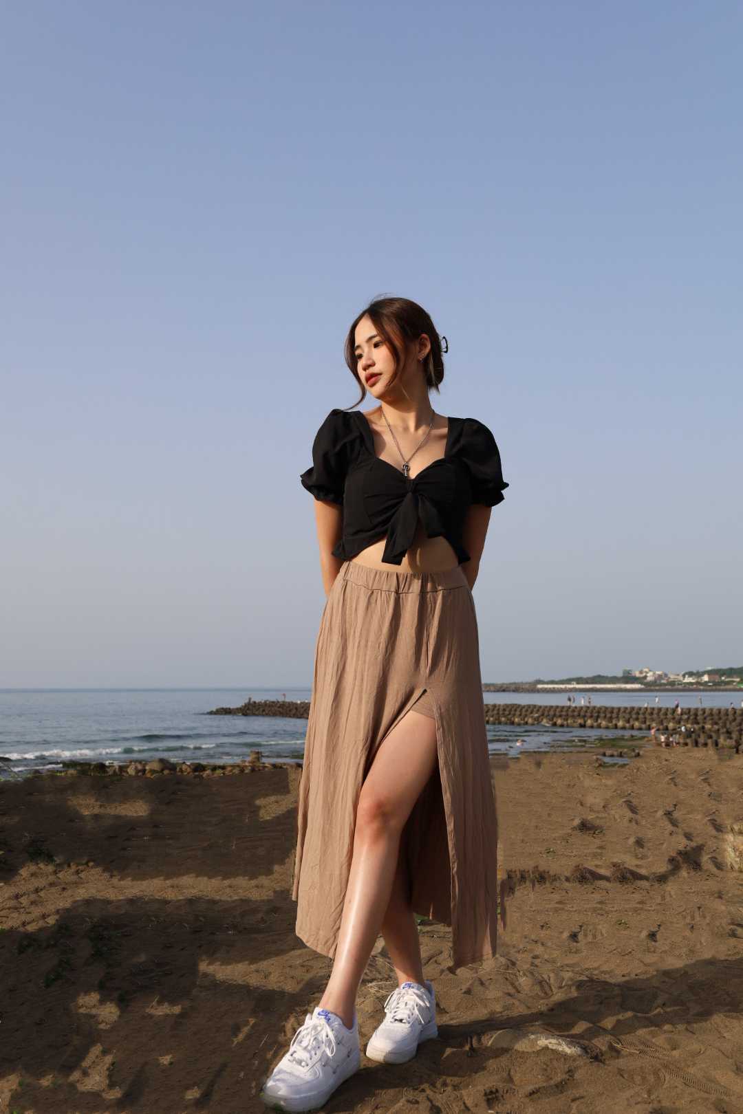 高開衩彈性長裙