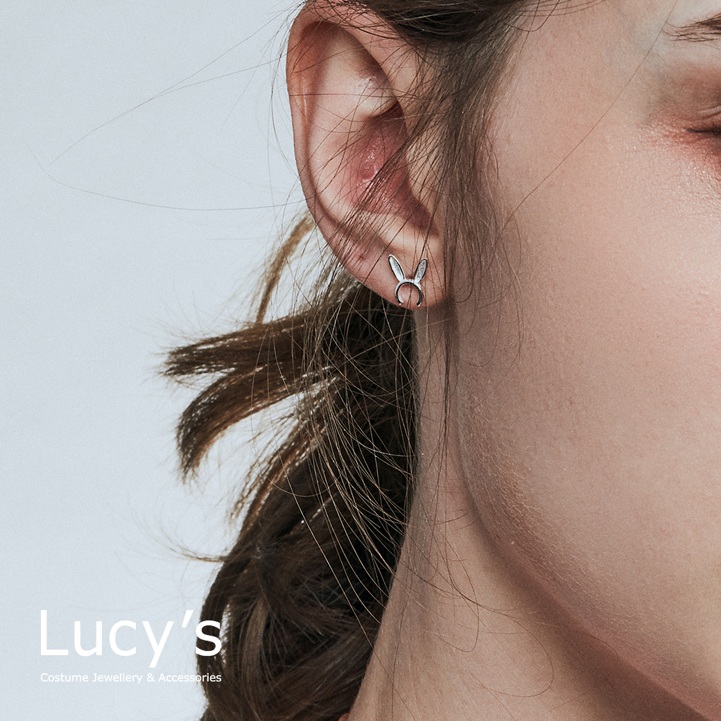 *925純銀〔輕銀系列〕兔耳圈 耳環 (106675)