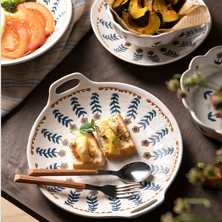 《1806》復古粗陶手繪小花餐盤(紅花)