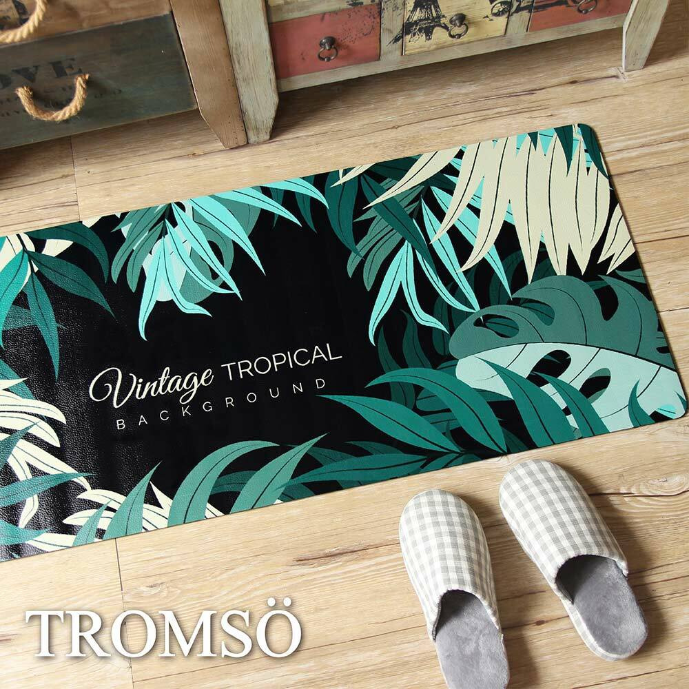 廚房防油皮革地墊-K332黑葉時尚