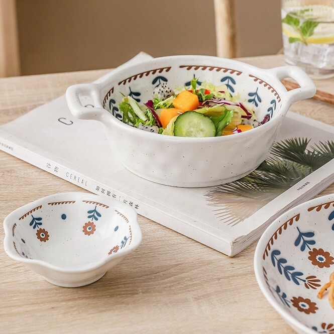 《1807》復古粗陶浮雕手繪小花餐盤