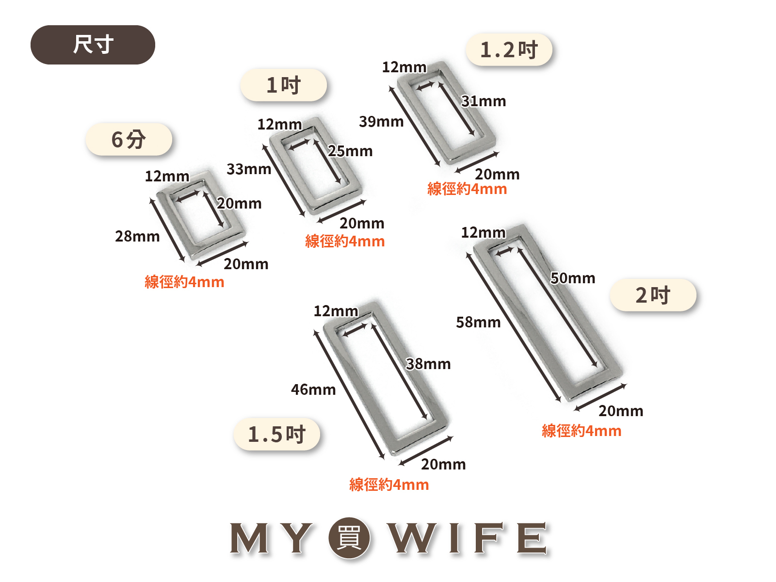 方角合金口型環_4色5規格【GY-6105/TL-C0128/GY-6109/GY-6108/GY-6107/GY-6101(YR-19007)】