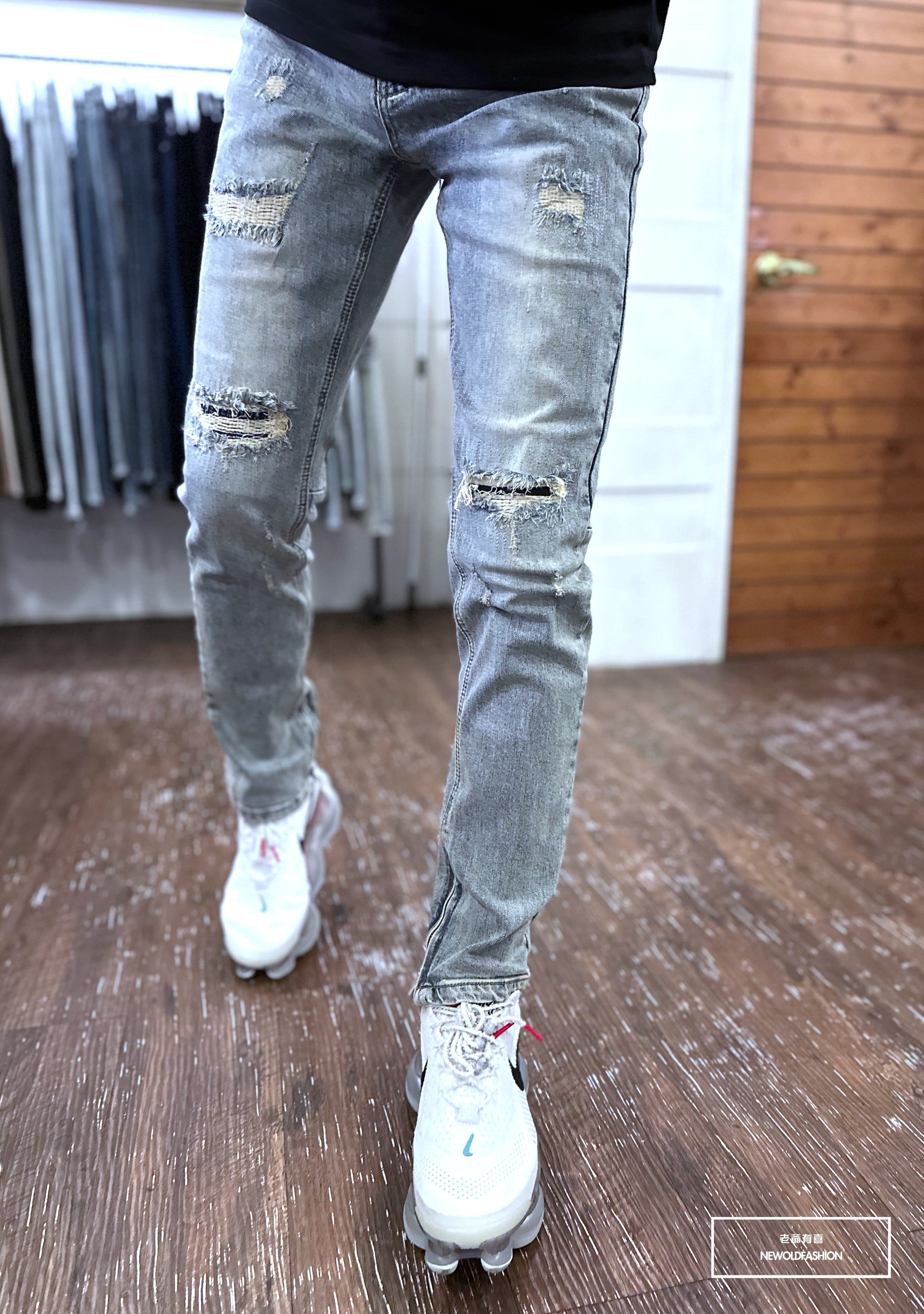 『新品上市』重磅縫線補丁側拉鍊小直筒牛仔褲(NOF23043115)