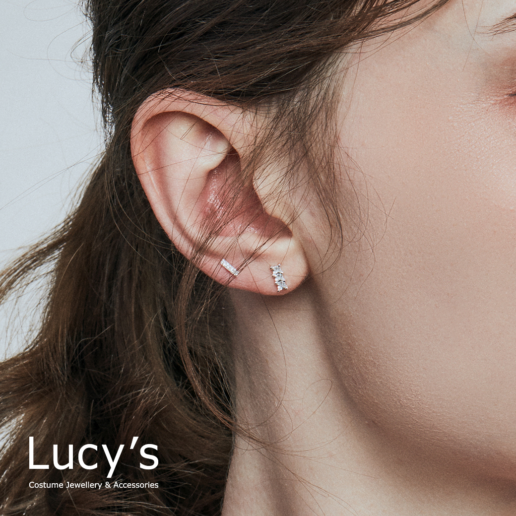 *925純銀〔輕銀系列〕細排鑽 耳環 (106894)