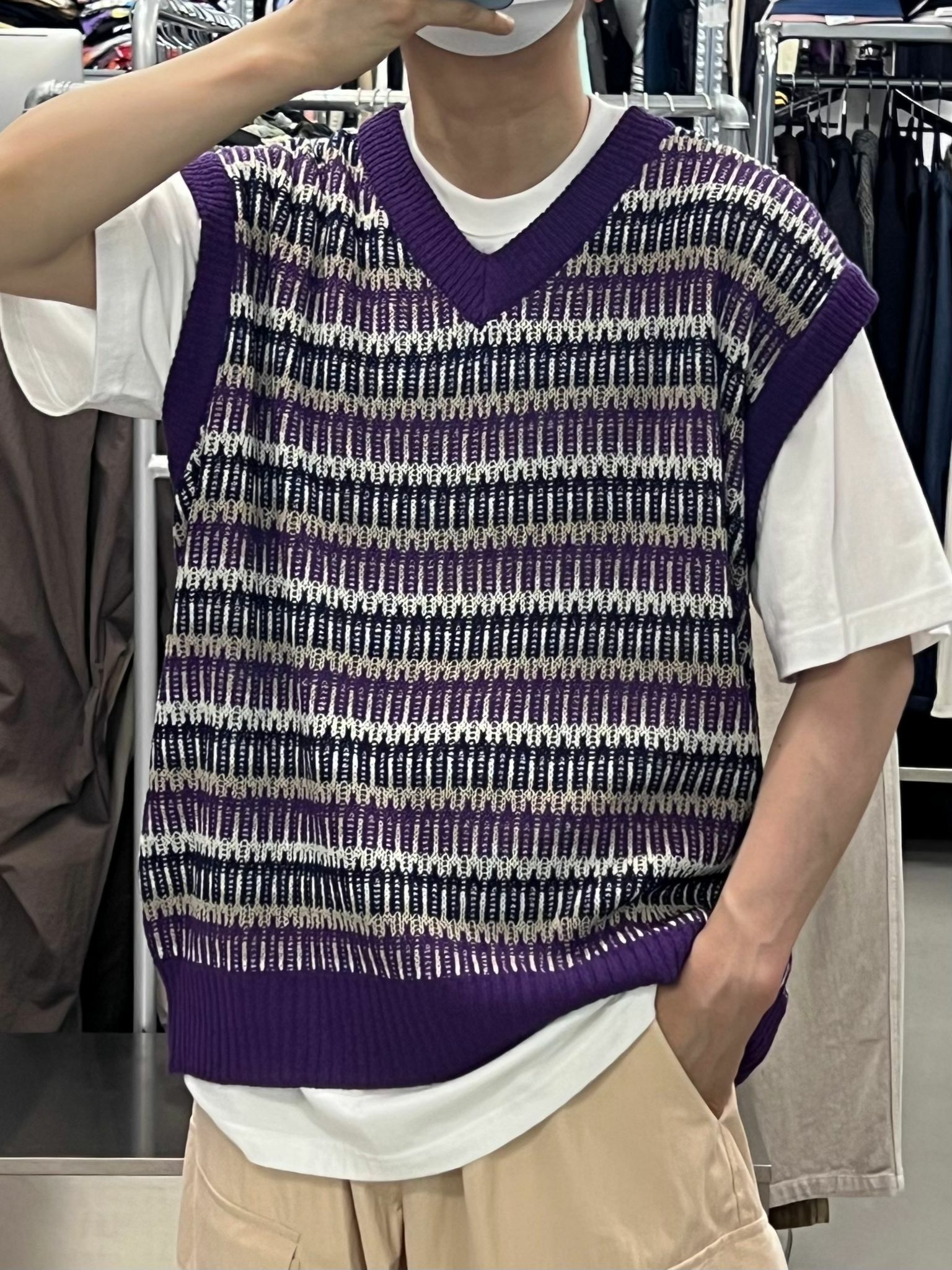 V領橫紋背心 V854