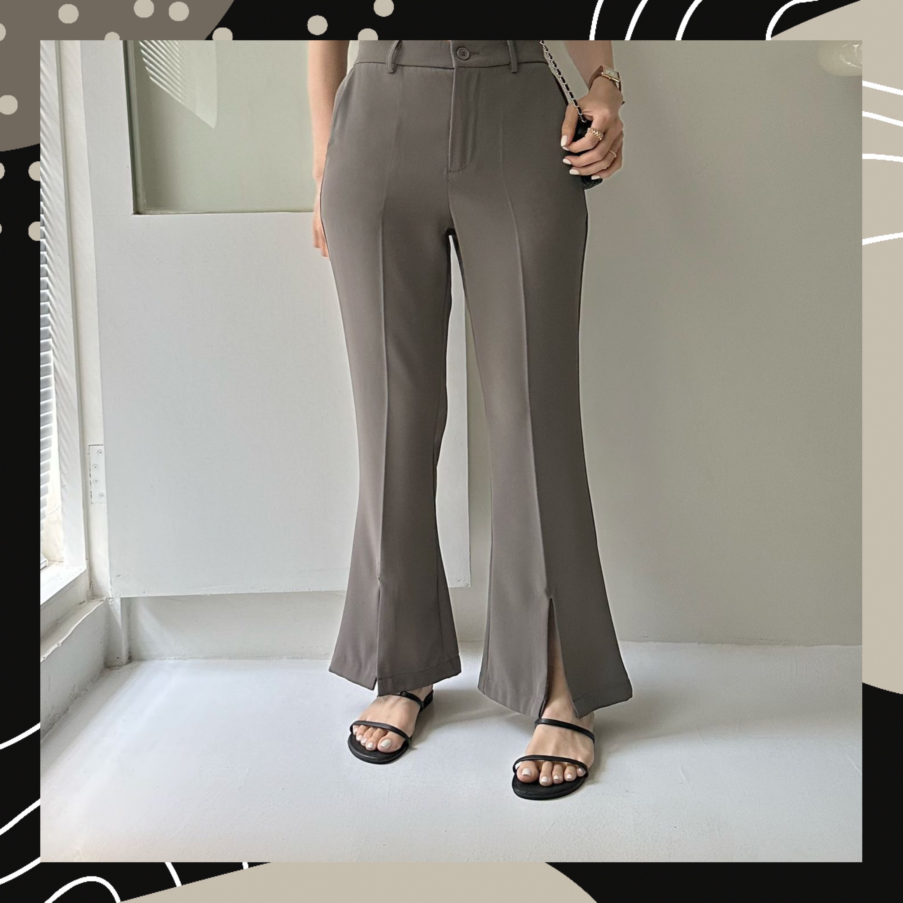 【BONNIE】灰色後橡筋腰前開叉西褲