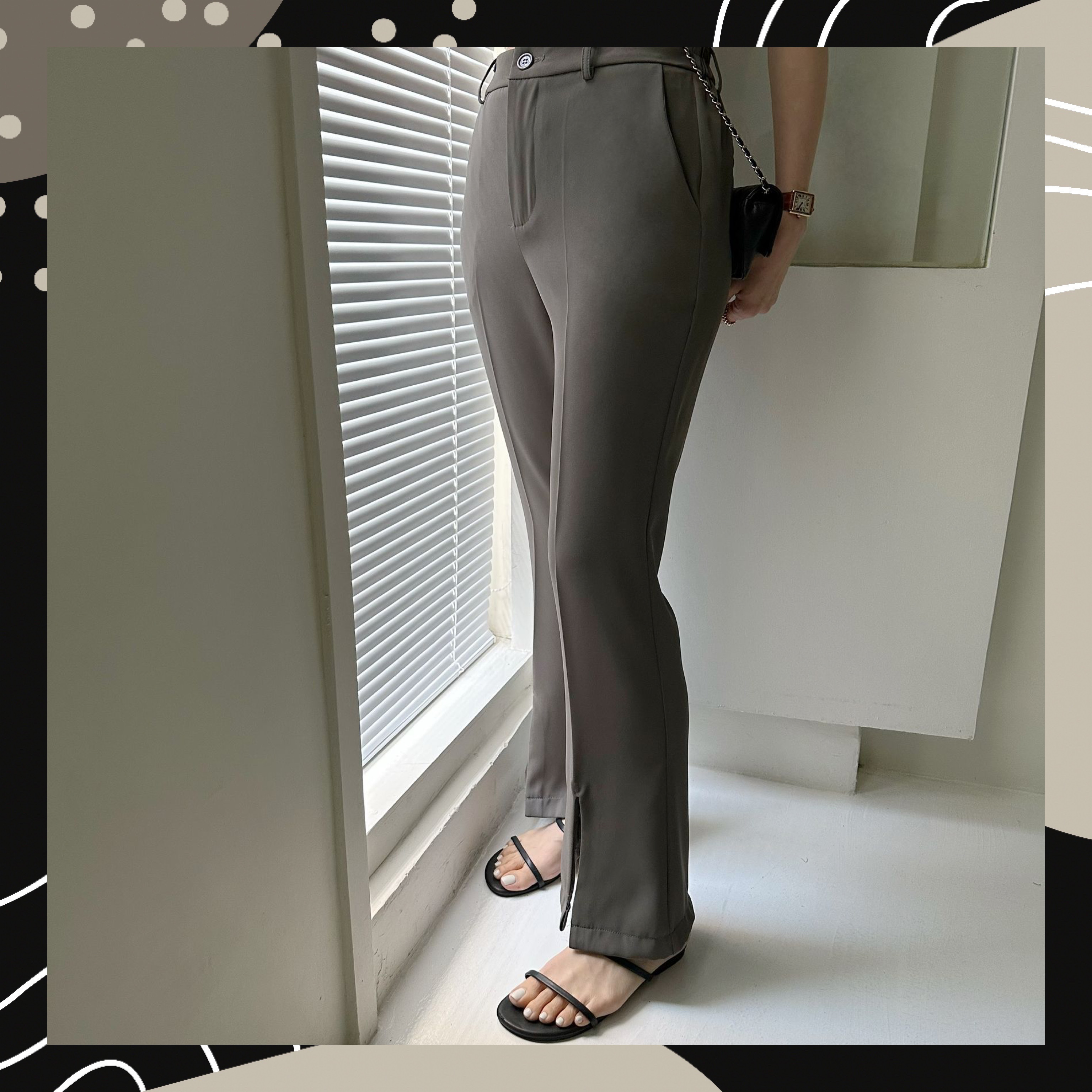 【BONNIE】灰色後橡筋腰前開叉西褲