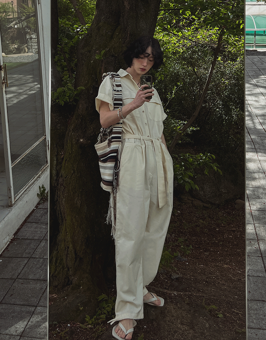 柔軟亞麻連體褲