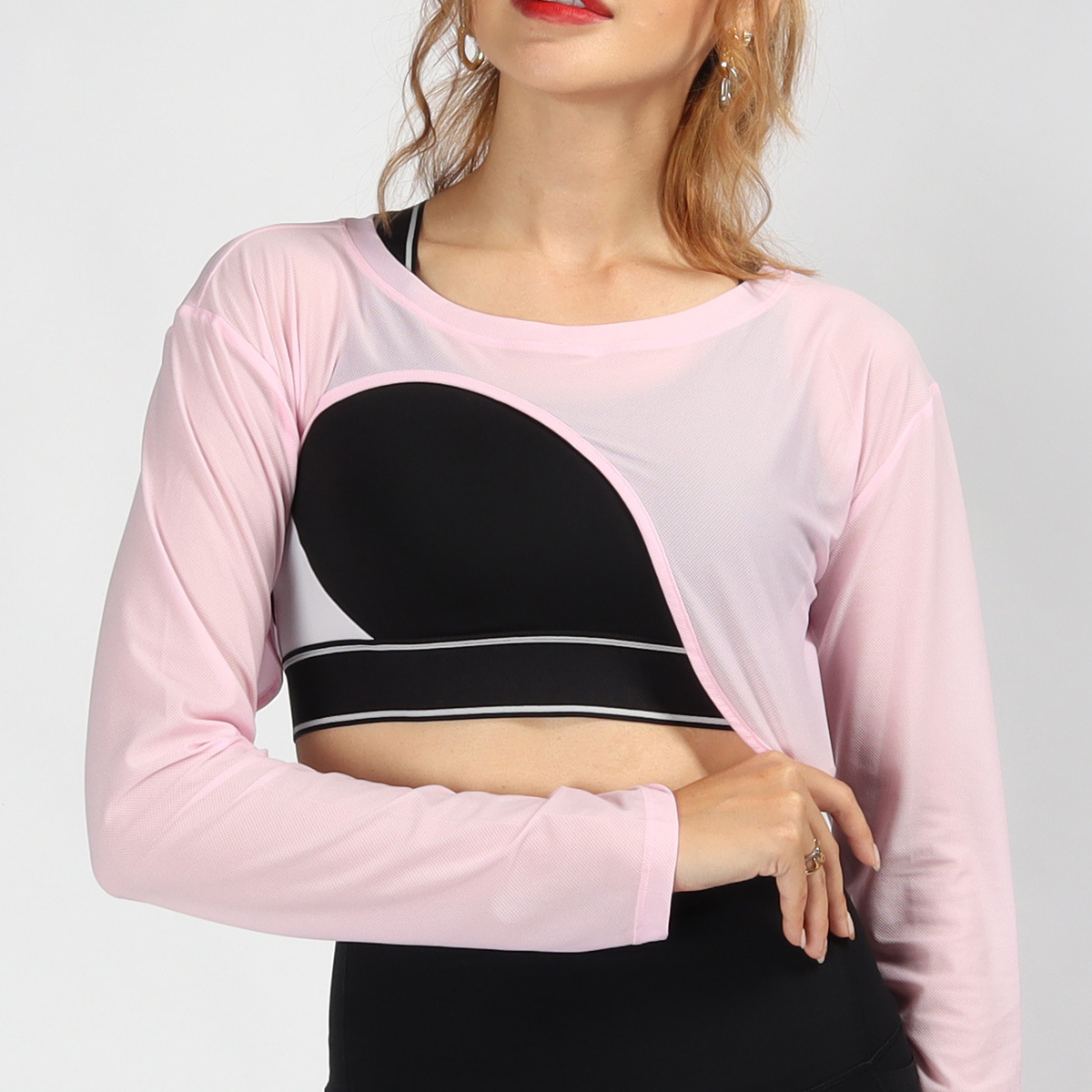 超薄緹花網孔造型短版瑜珈/運動/機能罩衫*