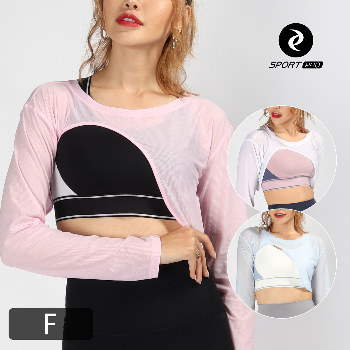 超薄緹花網孔造型短版瑜珈/運動/機能罩衫*